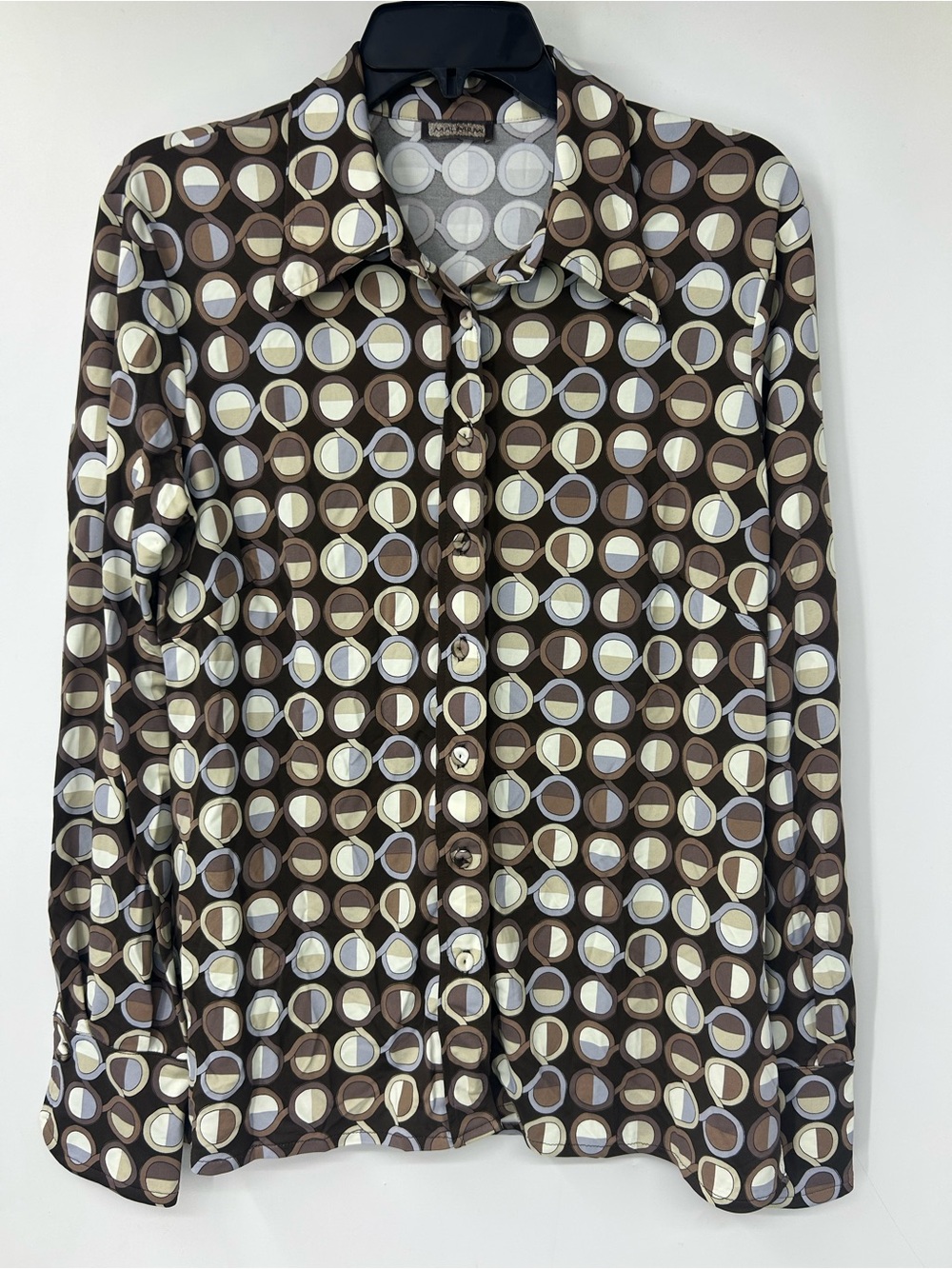 Maliparmi Womens Vintage Circle Print Blouse Blue Brown Viscose 44 US 12